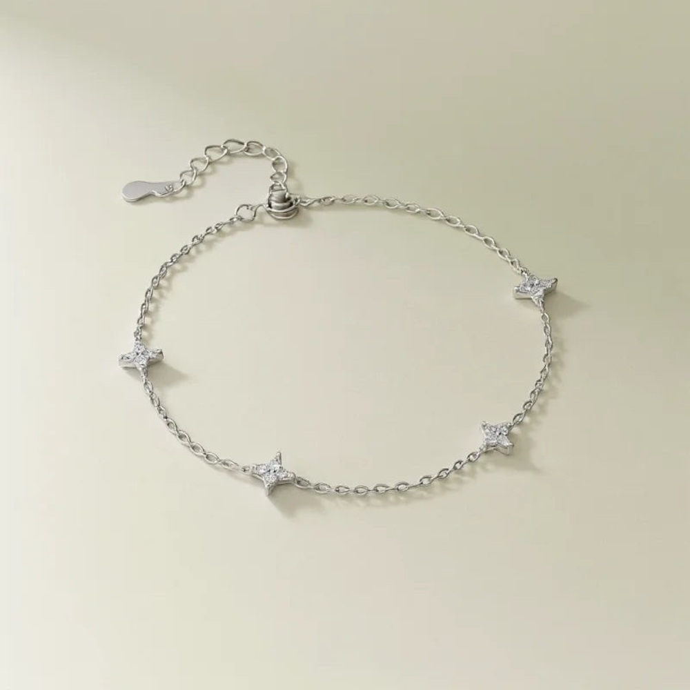 Lucky Four Leaf Silver Bracelet with Crystals Accents